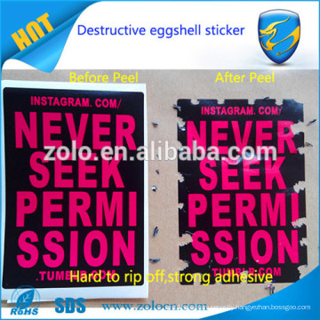 China alibaba wholesales eggshell paper electronic product custom destructible paper with brand protection